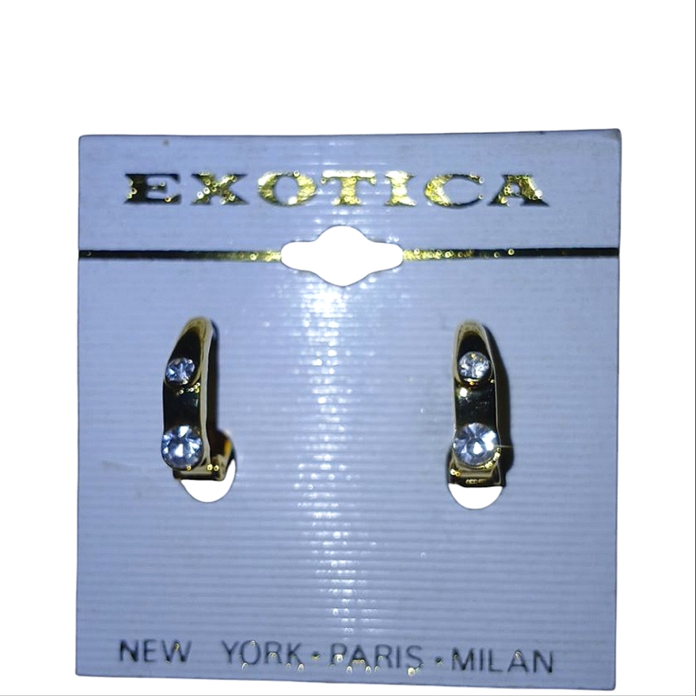 Exotica Gold Tone Earrings With Clear Rhinesrones.